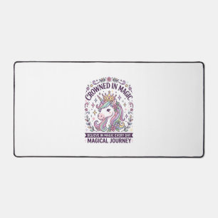 Unicorn Crowned in Magic Bold Typography Graphic T Desk Mat
