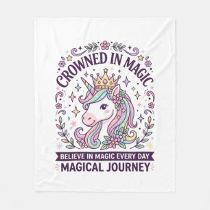 Unicorn Crowned in Magic Bold Typography Graphic T Fleece Blanket