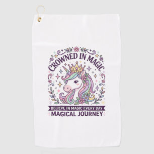 Unicorn Crowned in Magic Bold Typography Graphic T Golf Towel