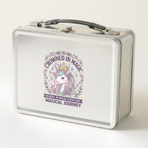 Unicorn Crowned in Magic Bold Typography Graphic T Metal Lunch Box