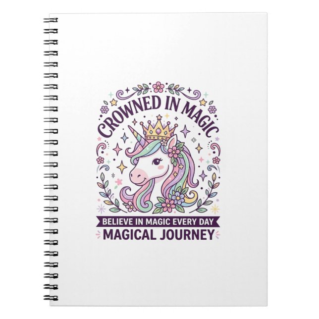 Unicorn Crowned in Magic Bold Typography Graphic T Notebook (Front)