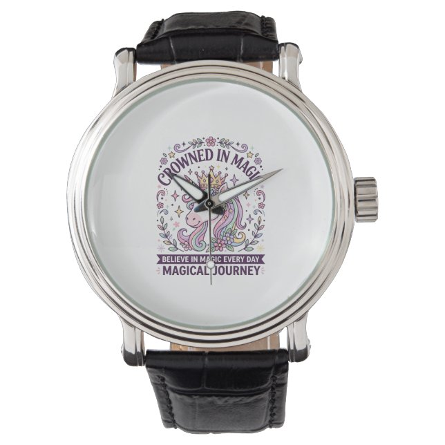 Unicorn Crowned in Magic Bold Typography Graphic T Watch (Front)