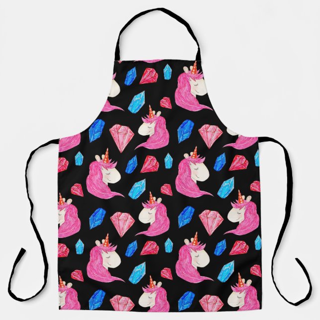 Unicorn, crystals: magical watercolor pattern. apron (Front)