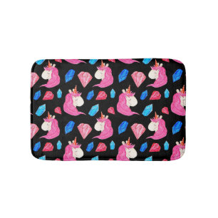 Unicorn, crystals: magical watercolor pattern. bath mat