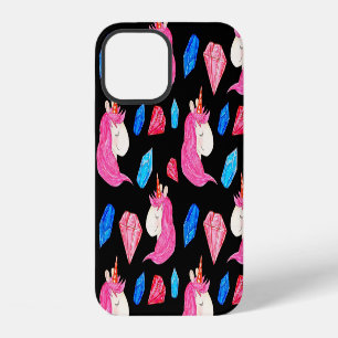 Unicorn, crystals: magical watercolor pattern. iPhone 12 case