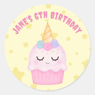 Unicorn Cupcake Pastel Birthday Party Classic Round Sticker