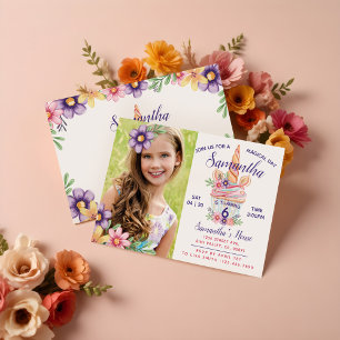 Unicorn Cupcake Photo Birthday Party Invitation