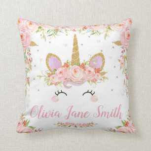 Unicorn Cushion Birth Stats Baby Girl Pink Floral