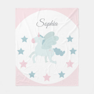 Unicorn Custom Girls Cute Pink Blue  Fleece Blanket