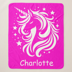 Unicorn Custom Name Fuchsia Sherpa Blanket