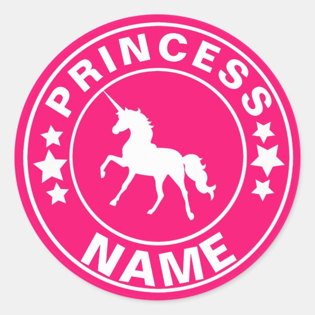 Unicorn Custom Name princess Rainbow Pink Sticker (Front)