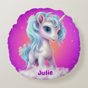 Unicorn custom name round cushion