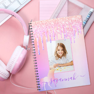 Unicorn custom photo glitter pink rainbow sparkle notebook