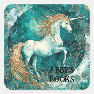 Unicorn Customisable Name Bookplate  Square Sticker