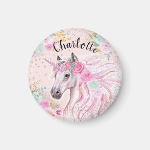 Unicorn Cute Birthday Custom Pink Gold Glitter Magnet