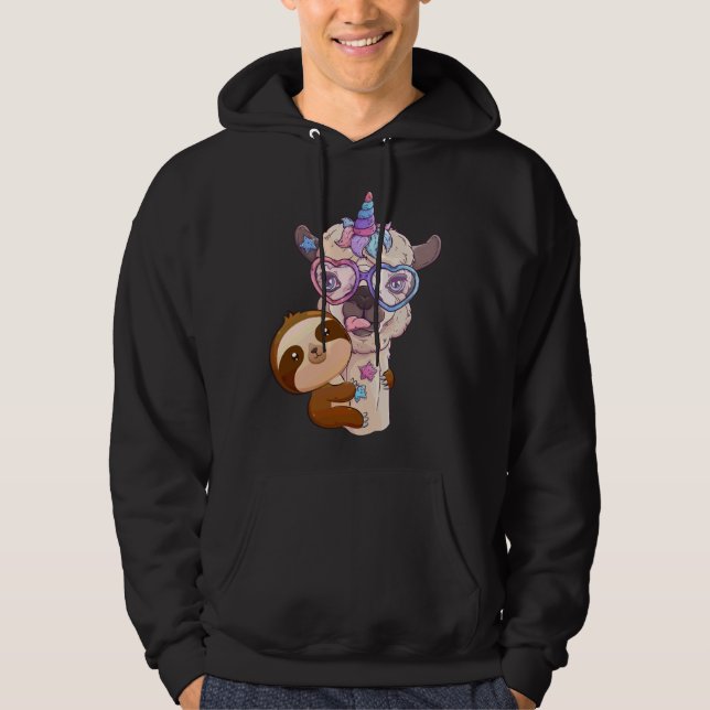Unicorn Cute Brown Sloth Rainbow Animal Llama Glas Hoodie (Front)