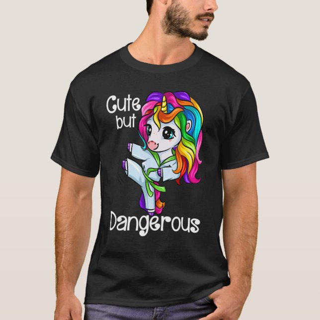 Unicorn Cute But Dangerous Funny Karate Taekwondo_ T-Shirt (Front)