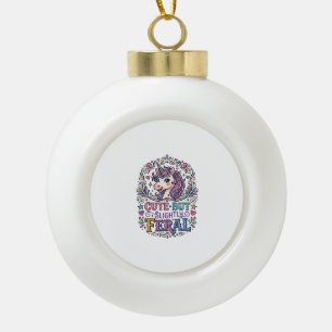 Unicorn Cute but Slightly Feral White Background C Ceramic Ball Christmas Ornament