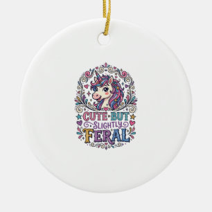 Unicorn Cute but Slightly Feral White Background C Ceramic Ornament