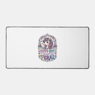 Unicorn Cute but Slightly Feral White Background C Desk Mat