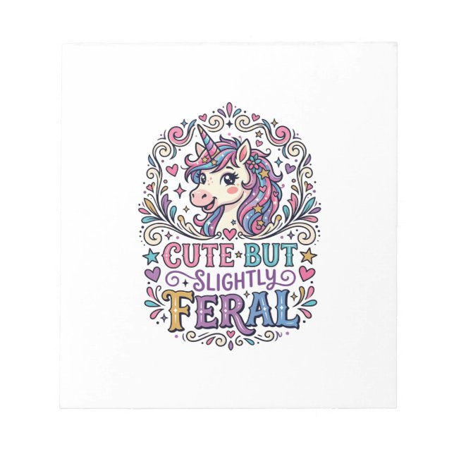 Unicorn Cute but Slightly Feral White Background C Notepad (Front)