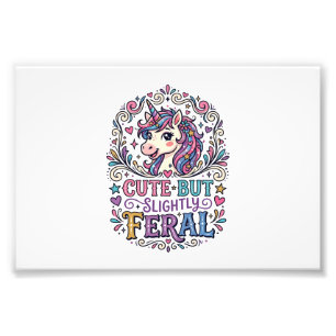 Unicorn Cute but Slightly Feral White Background C Photo Print