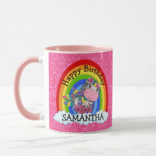 Unicorn Cute Happy BIRTHDAY Pink Glitter Mug