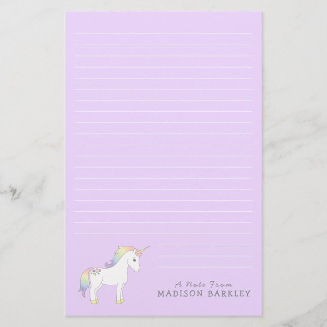 Unicorn Cute Kids Pastel Stationery (Front)