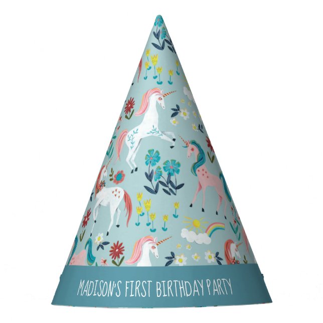 Unicorn cute magical girls first birthday party party hat (Front)