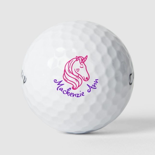 Unicorn Cute Personalised Name Purple Pink Golf Ba Balls (Front)