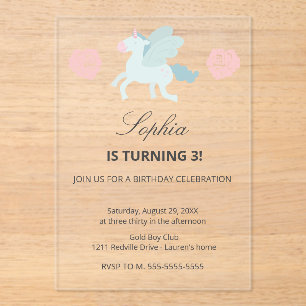 Unicorn Cute Pink Blue Birthday Party Invitation