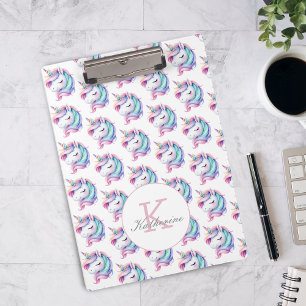 Unicorn Cute Watercolor Pattern Custom Name Clipboard
