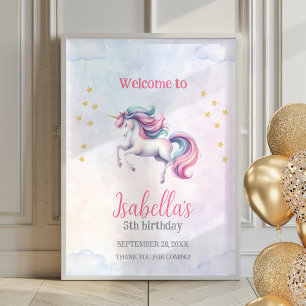 Unicorn Cute Watercolor Poster Welcome Sign