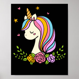 Unicorn Cute Whimsical Girly D Name Poster