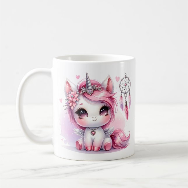 Unicorn Cute Whimsical Girly Personalised Name Coffee Mug (Left)
