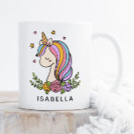 Unicorn Cute Whimsical Girly Personalised Name Coffee Mug<br><div class="desc">Unicorn Cute Whimsical Girly Pink Floral Personalised Name Kids Coffee Tea Mugs features a cute unicorn with stars,  hearts and flowers and personalised with your name. Perfect gift for girls for birthday,  Christmas,  holidays and more. Designed by ©Evco Studio www.zazzle.com/store/evcostudio</div>
