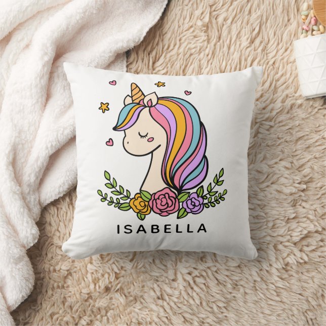 Unicorn Cute Whimsical Girly Personalised Name Cushion (Blanket)