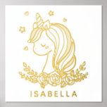 Unicorn Cute Whimsical Girly Personalised Name Foil Prints<br><div class="desc">Unicorn Cute Whimsical Girly Pink Floral Personalised Name Kids Foil Print Poster features a cute unicorn with stars, hearts and flowers and personalised with your name. Perfect gift for girls for birthday, Christmas, holidays and more. Designed by ©Evco Studio www.zazzle.com/store/evcostudio</div>