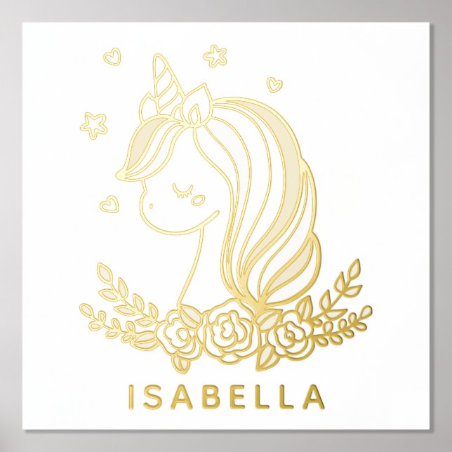 Unicorn Cute Whimsical Girly Personalised Name Foil Prints (Front)
