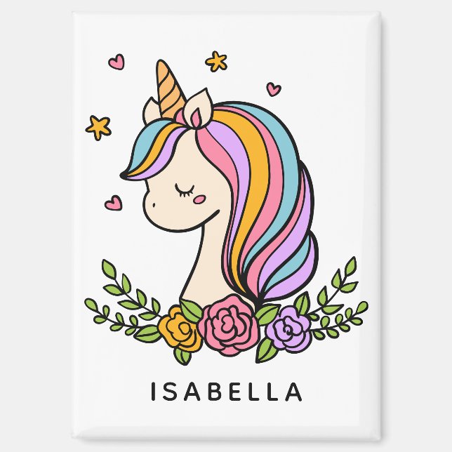 Unicorn Cute Whimsical Girly Personalised Name Magnet (Front)