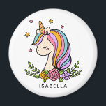 Unicorn Cute Whimsical Girly Personalised Name Magnet<br><div class="desc">Unicorn Cute Whimsical Girly Pink Floral Personalised Name Magnet features a cute unicorn with stars,  hearts and flowers. Perfect for gifts for friends,  birthday party gifts and favours. Personalise by editing the text in the text box provided. Designed by ©Evco Studio www.zazzle.com/store/evcostudio</div>