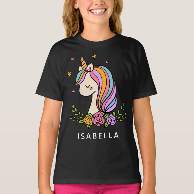 Unicorn Cute Whimsical Girly Personalised Name T-Shirt (Front)