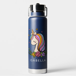 Unicorn Cute Whimsical Girly Personalised Name Water Bottle