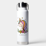 Unicorn Cute Whimsical Girly Personalised Name Water Bottle<br><div class="desc">Unicorn Cute Whimsical Girly Pink Floral Personalised Name Water Bottle features a cute unicorn with stars,  hearts and flowers. Perfect for birthday,  Christmas and holiday gifts for girls,  best friends,  birthday party gifts and favours. Personalise by editing the text in the text box provided. Designed by ©Evco Studio www.zazzle.com/store/evcostudio</div>