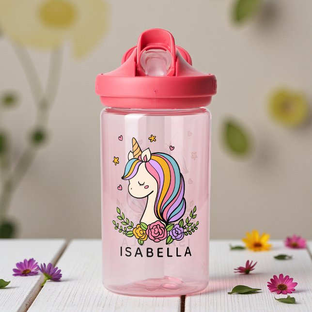Unicorn Cute Whimsical Girly Personalised Name Water Bottle (Creator Uploaded)
