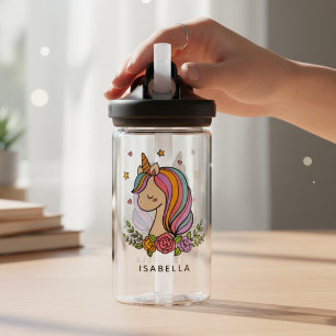 Unicorn Cute Whimsical Girly Personalised Name Water Bottle