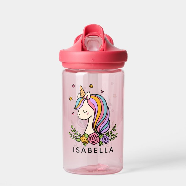 Unicorn Cute Whimsical Girly Personalised Name Water Bottle (Front)