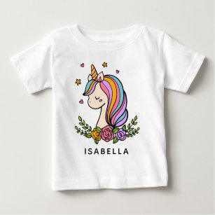 Unicorn Cute Whimsical Girly Personalized Name Baby T-Shirt