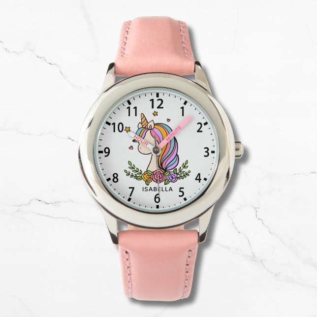 Unicorn Cute Whimsical Girly Pink Floral Girl's Watch (Creator Uploaded)