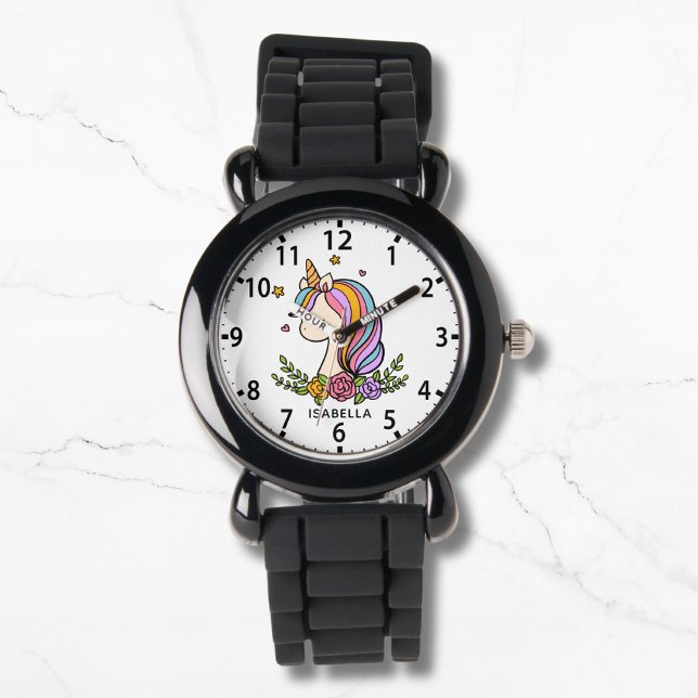 Unicorn Cute Whimsical Girly Pink Floral Girl's Watch (Creator Uploaded)